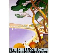 Plaque publicité vintage "L'été sur la Côte d'Azur Juan les Pins"