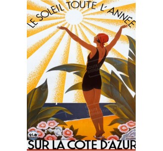 Plaque publicité vintage " Soleil toute l'année Côte d'Azur "