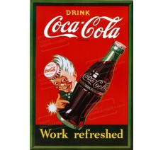 Publicité Vintage "Coca Cola refreshed fond rouge" sur plaque alu