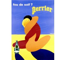 Publicité Vintage "Fou de soif Perrier " sur plaque alu