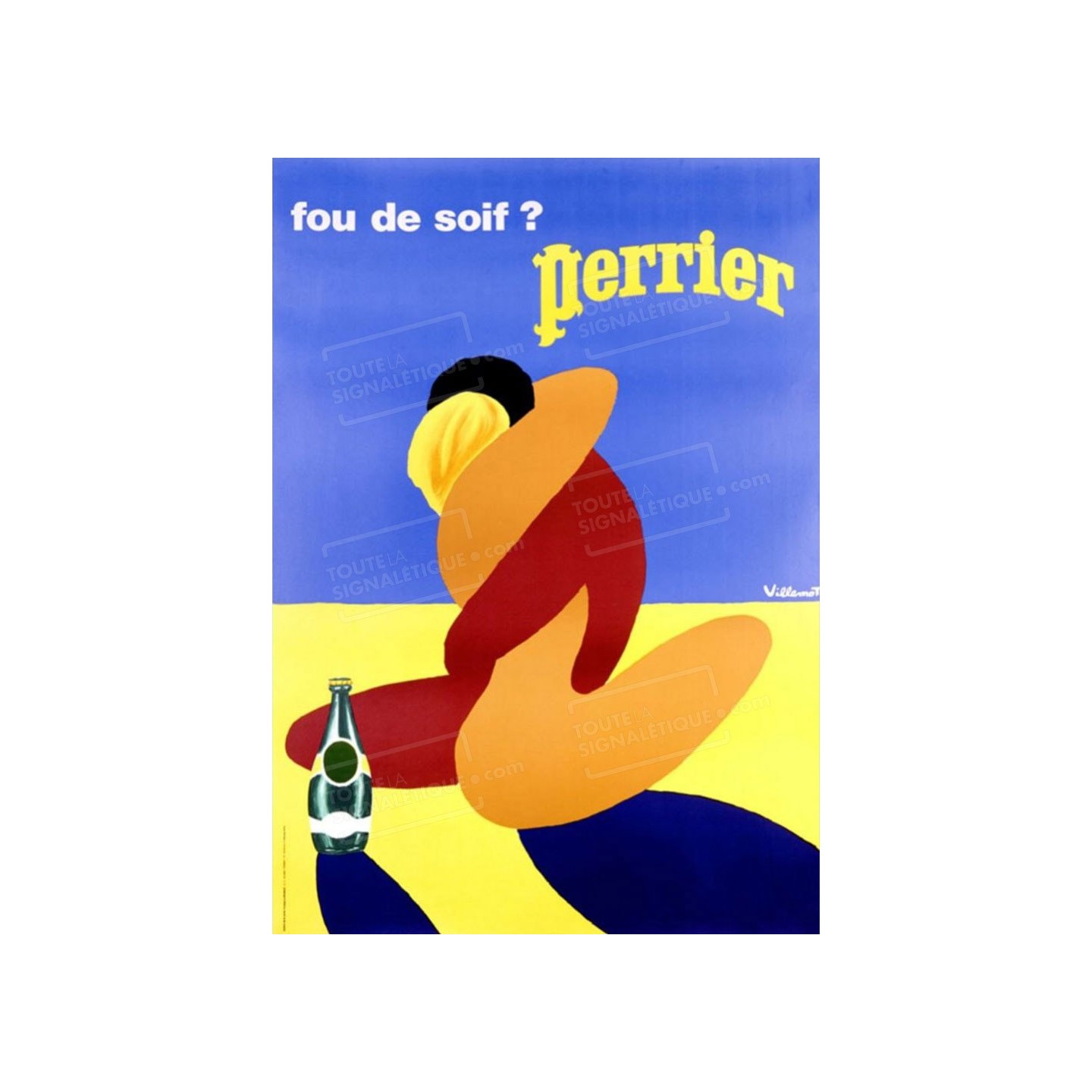 Publicité Vintage  "Fou de soif Perrier " sur plaque alu
