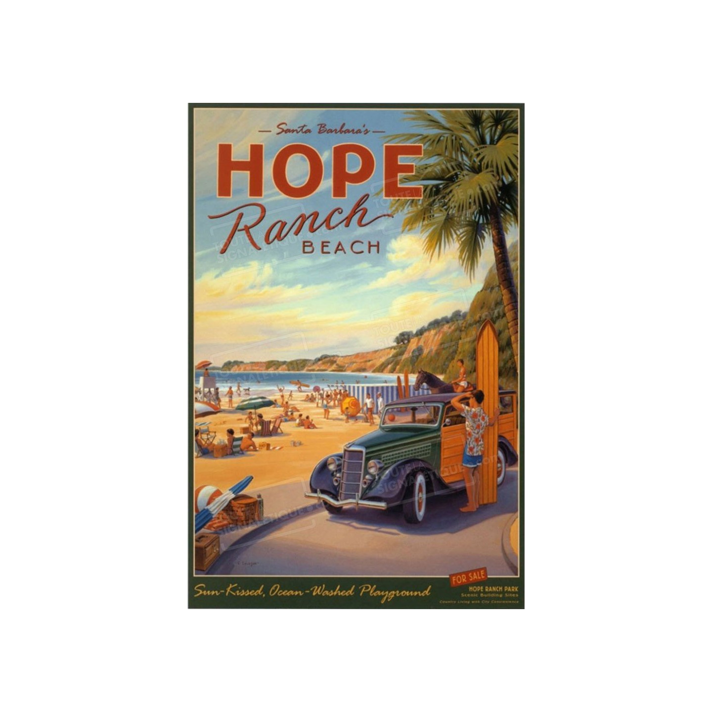 Publicité Vintage  "Hope Ranch Beach " sur plaque alu