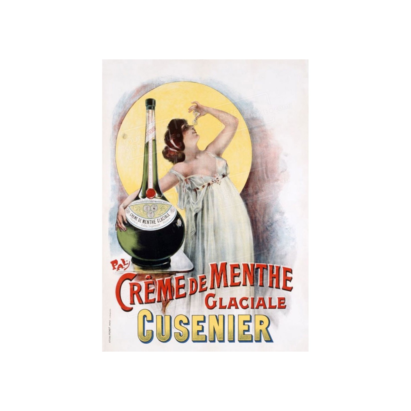 Publicité Vintage  "Crème de menthe Cusenier " sur plaque alu