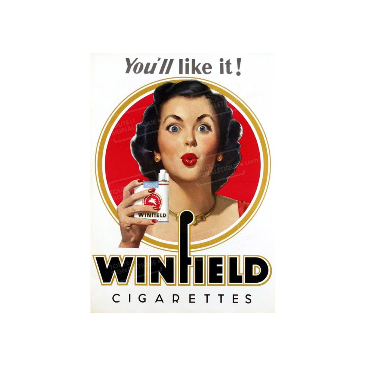 Publicité Vintage  "Winfield you'll like it" sur plaque alu