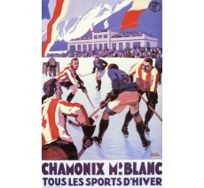 Publicité Vintage "Chamonix Mont Blanc Hockey" sur plaque alu