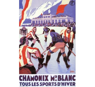 Publicité Vintage "Chamonix Mont Blanc Hockey" sur plaque alu