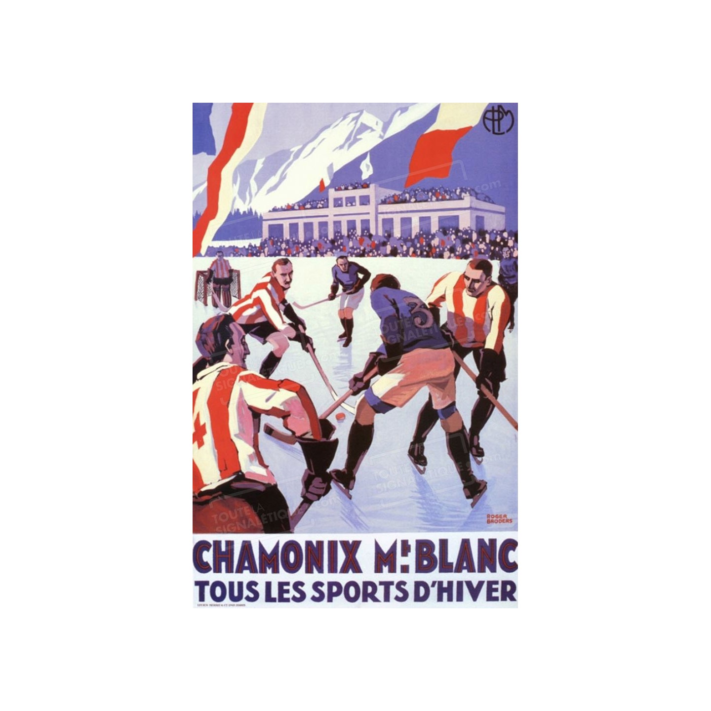 Publicité Vintage  "Chamonix Mont Blanc Hockey" sur plaque alu