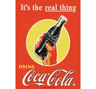 Publicité Vintage "It's the real thing Coca Cola" sur plaque alu