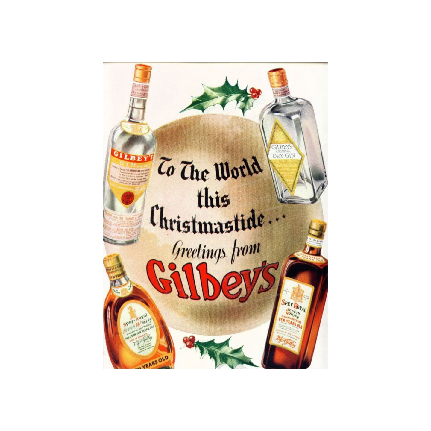 Publicité Vintage  "Gilbeys" sur plaque alu