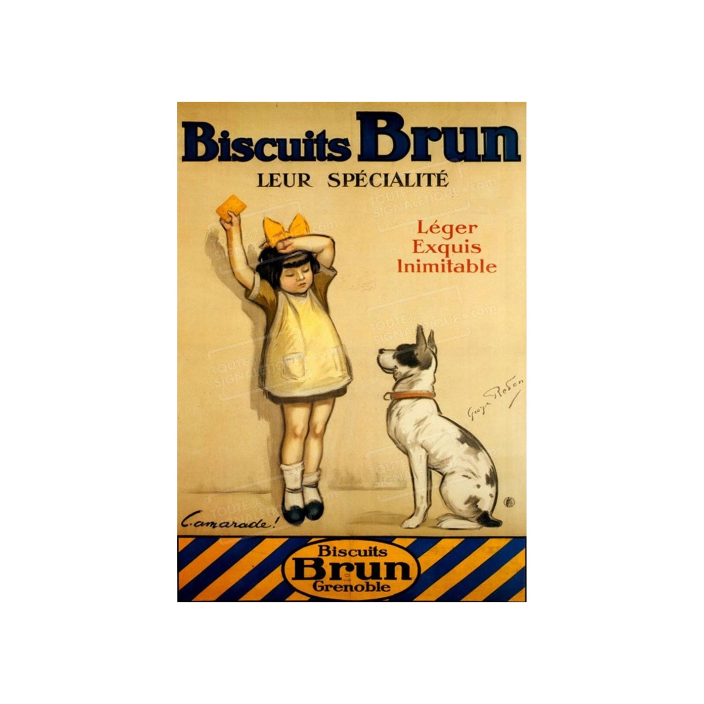 Publicité Vintage  "Biscuits Brun" sur plaque alu