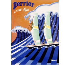 Publicité Vintage "Perrier c'est fou bateau" sur plaque alu