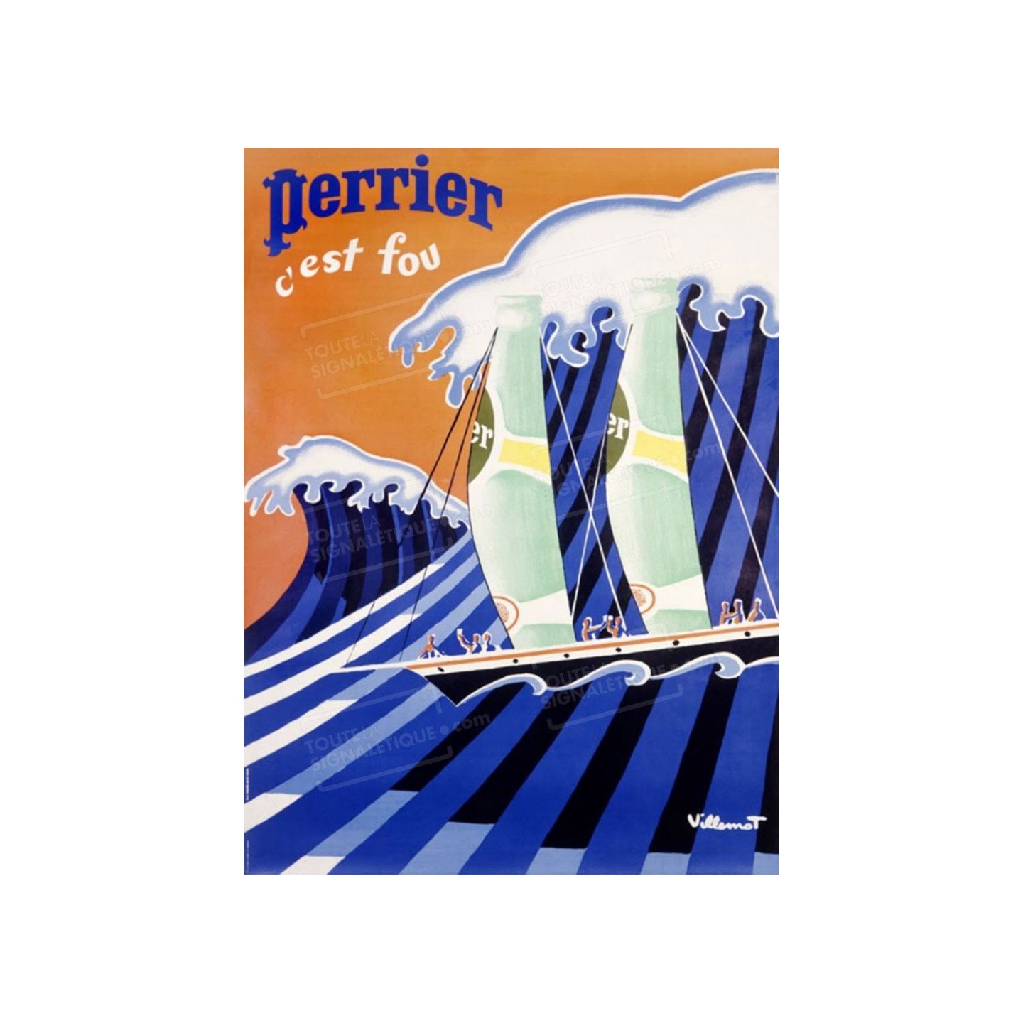 Publicité Vintage  "Perrier c'est fou bateau" sur plaque alu