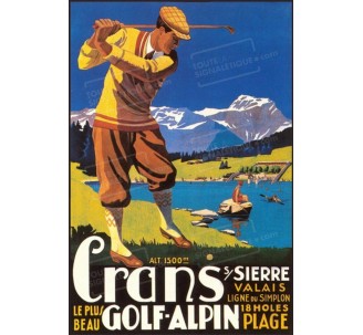 Publicité Vintage "Crans Golf alpin" sur plaque alu