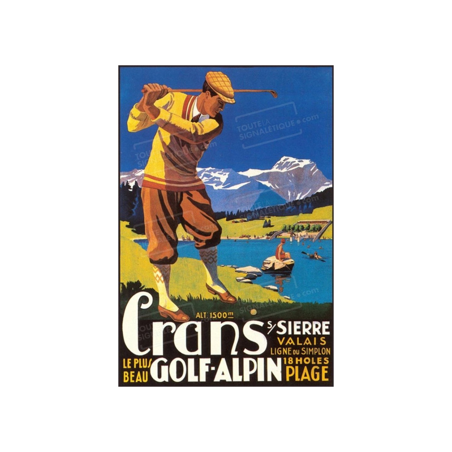Publicité Vintage  "Crans Golf alpin" sur plaque alu
