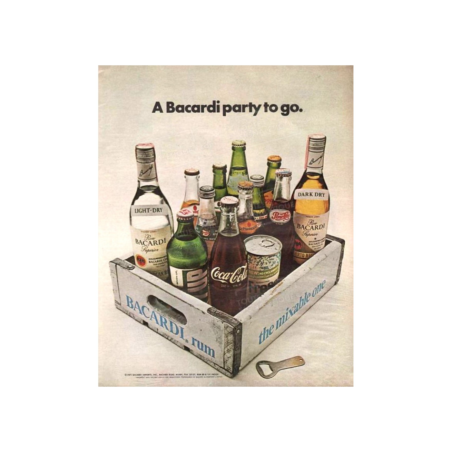 Publicité Vintage  "A Bacardi party to go" sur plaque alu