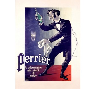 Publicité Vintage "Perrier Champagne des eaux de table" sur plaque alu