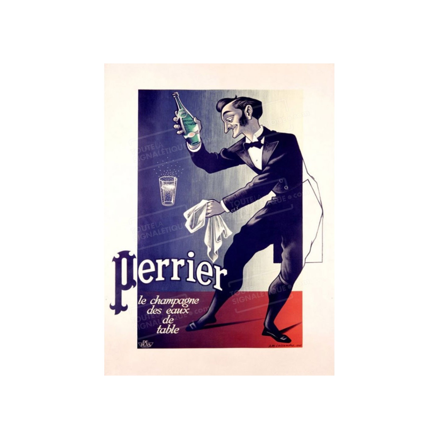 Publicité Vintage  "Perrier Champagne des eaux de table" sur plaque alu