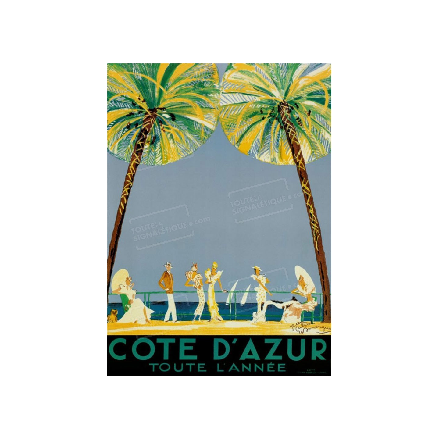 Publicité Vintage  "Côte d'Azur toute l'année" sur plaque alu