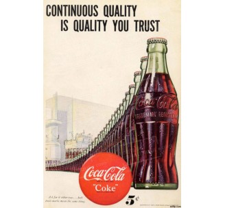 Publicité Vintage "Continuous quality Coca Cola" sur plaque alu