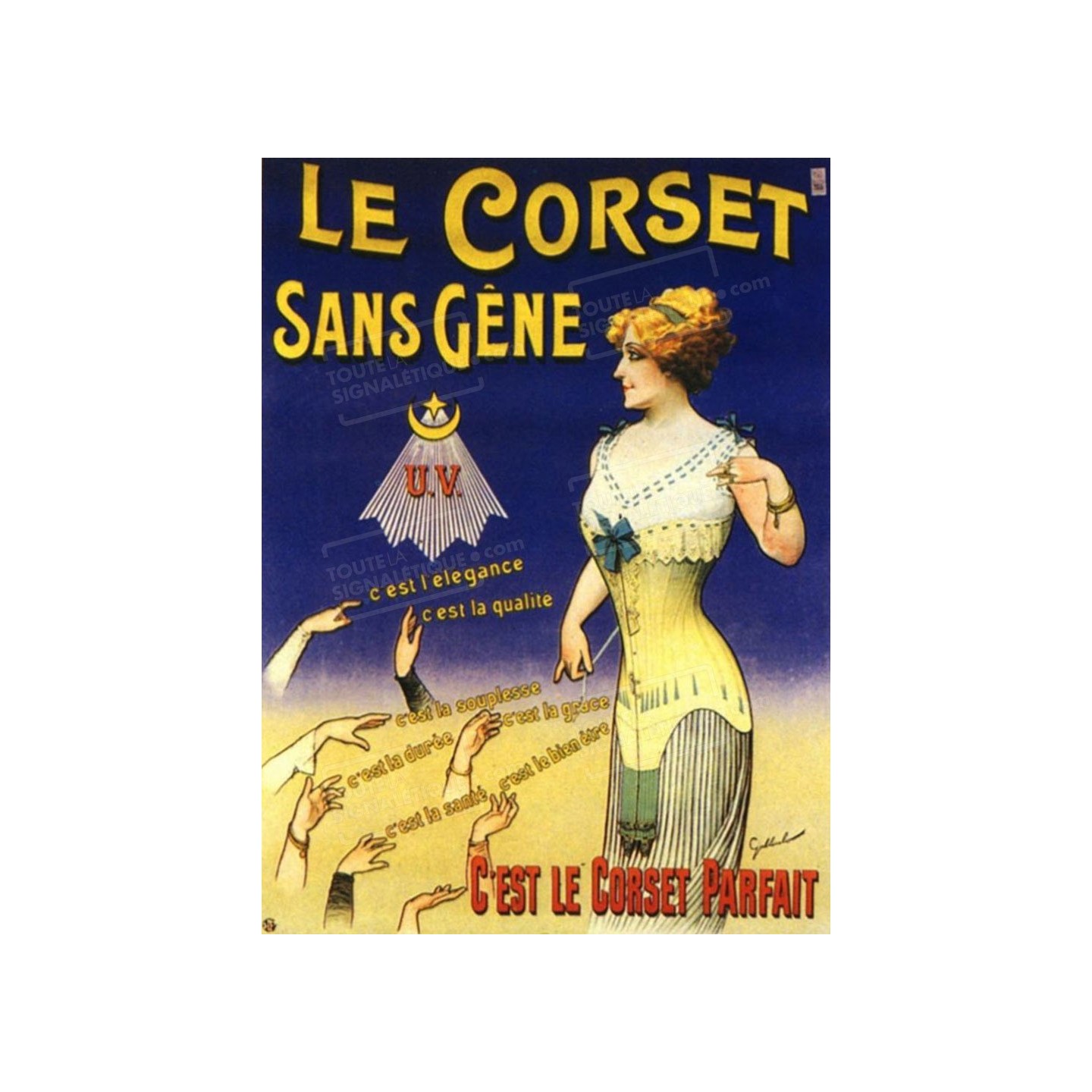 Publicité Vintage  "Corset sans gêne" sur plaque alu