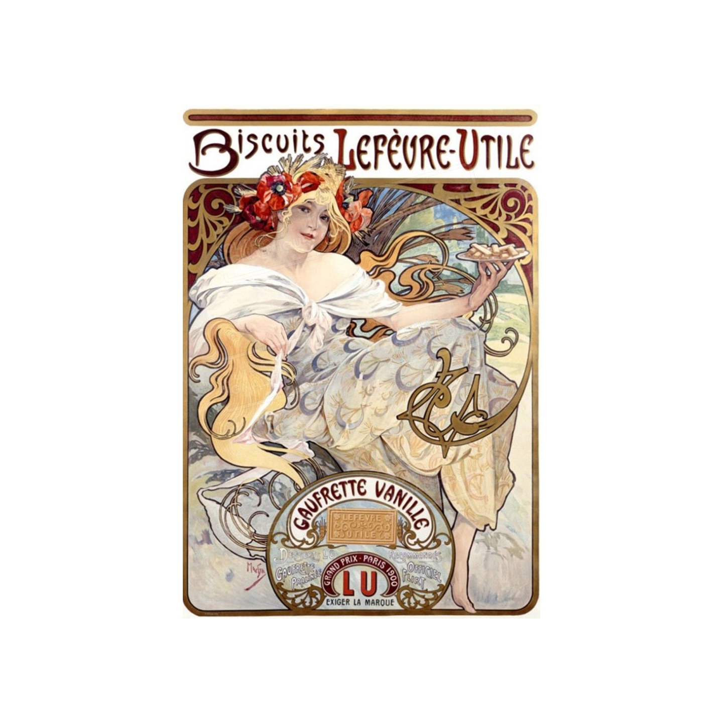 Publicité Vintage  "Biscuits LU gaufrette vanille" sur plaque alu