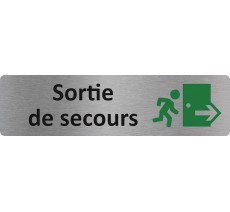 Plaque de porte standard en aluminium " Sortie de secours à droite "