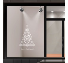 Autocollant pour vitrine "Merry Christmas" + sapin de noël