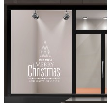 Autocollant pour vitrine "Merry Christmas and happy new year" + sapin de noël