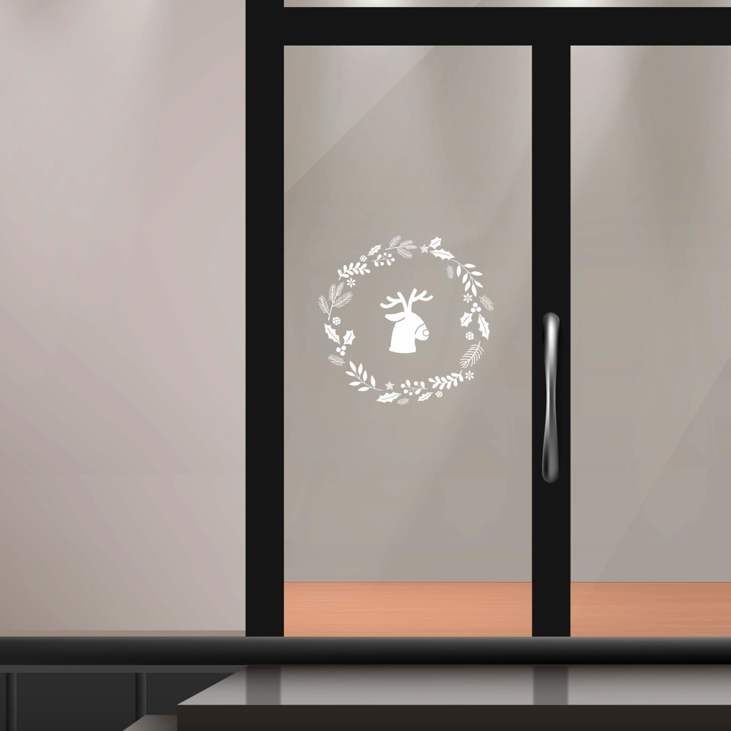 Sticker pour vitrine en couronne de noël avec sapin