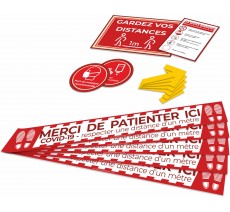 Kit COVID-19 avec bandes au sol, flèches, et autocollants de préventions