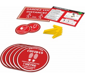 Kit COVID-19 avec bandes au sol, flèches, et autocollants de préventions