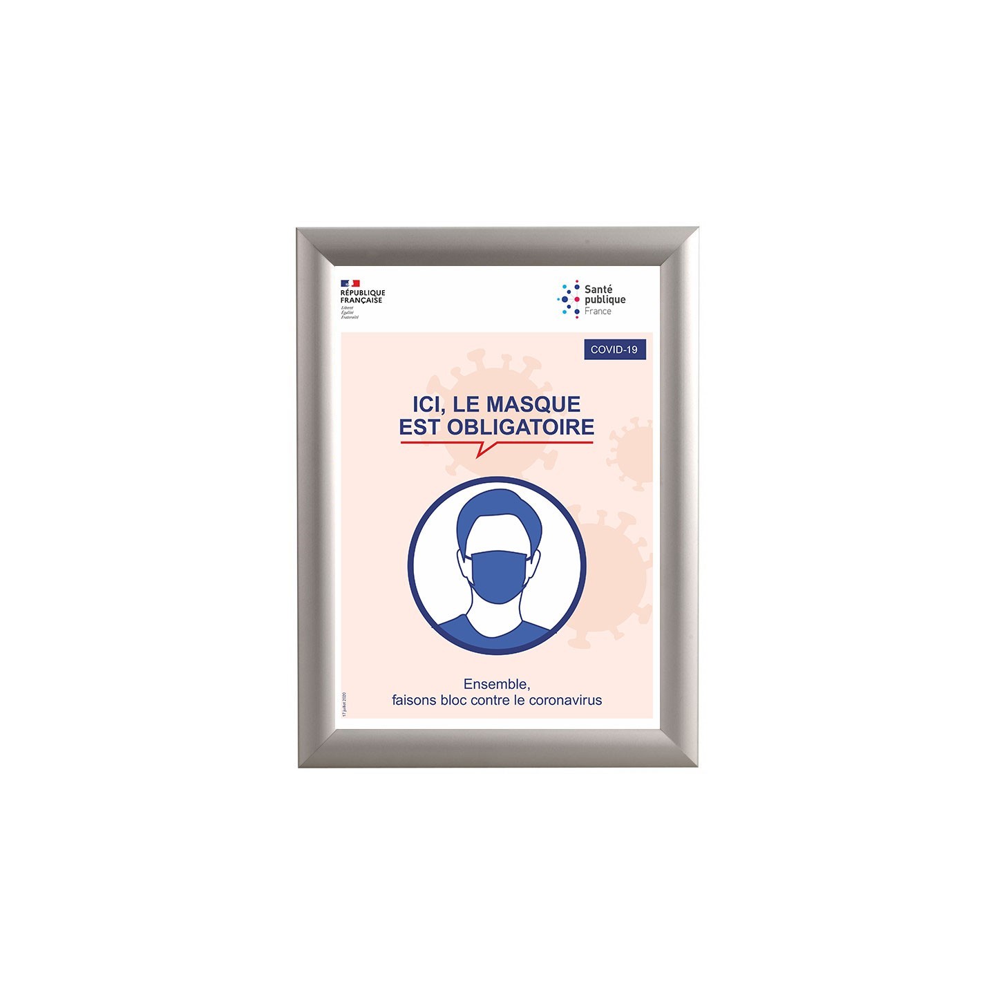Cadre clic clac en alu avec affiche de la santé publique - Covid-19