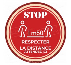 Autocollant pour le sol : STOP , RESPECTER LA DISTANCE - 1m50 - COVID 19