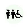 Plaque porte alu ou pvc picto rond Toilettes mixtes, handicapés enfants