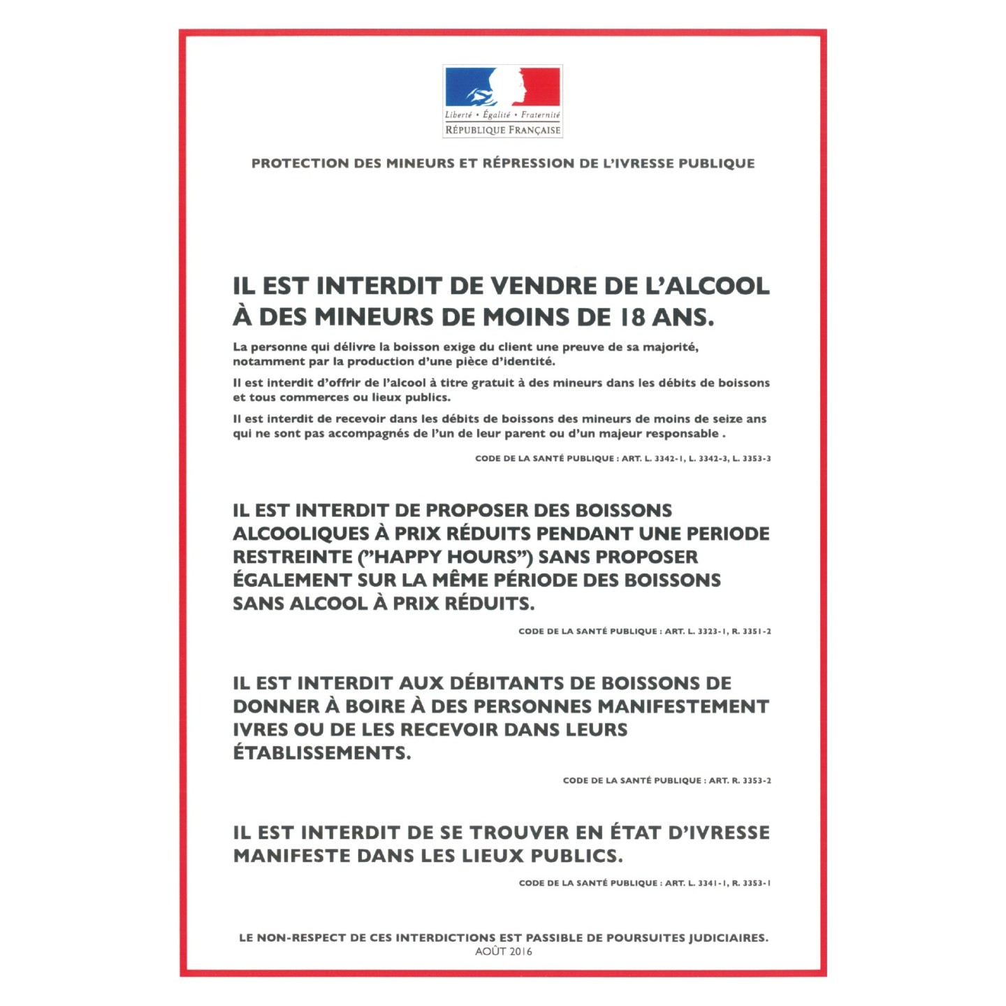 Interdiction de vente d'alcool à des mineurs, à concommer sur place