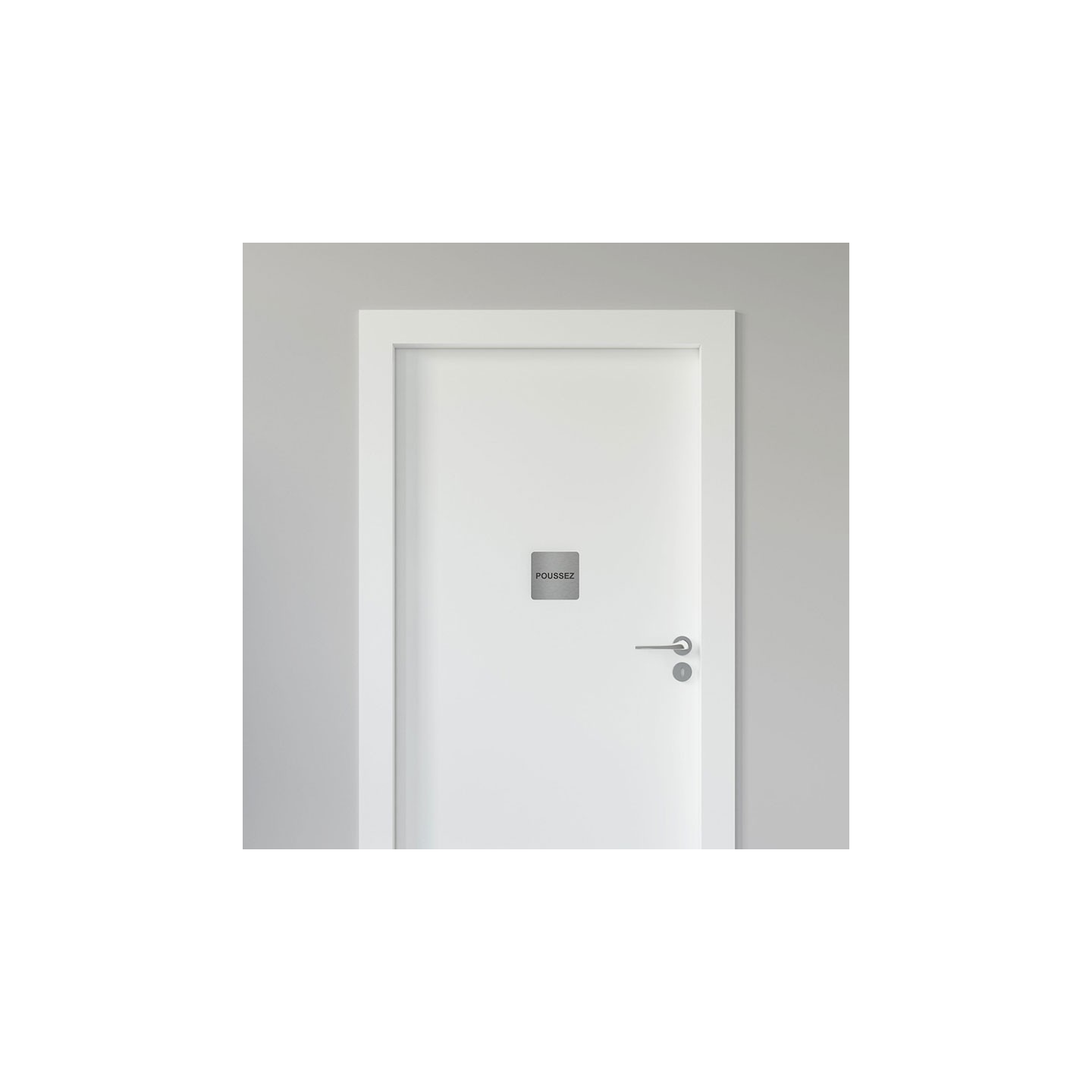 Plaque porte alu brossé picto carré poussez