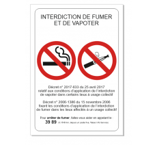 Plaque "interdiction de fumer et de vapoter" - PVC ou Adhésif souple