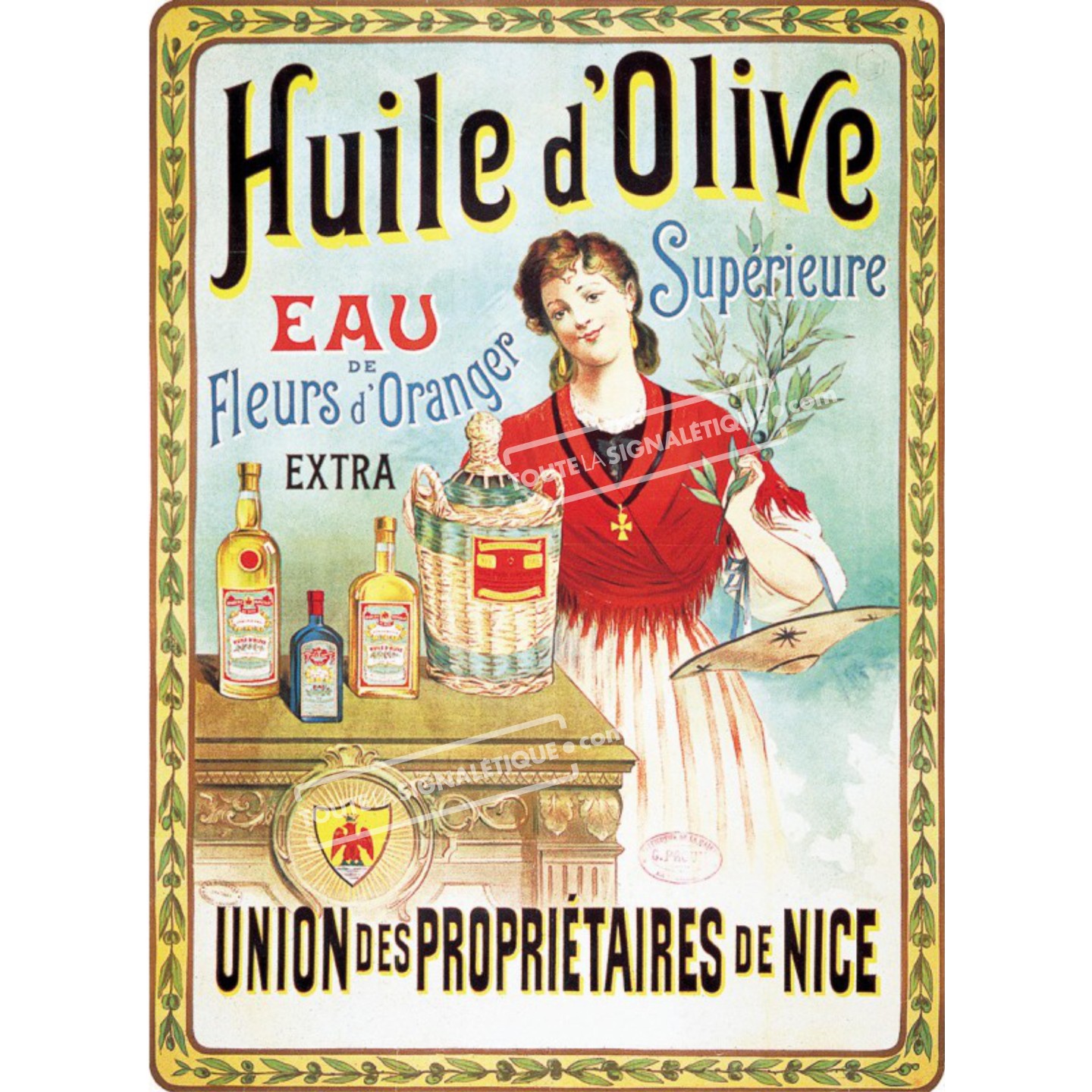 Plaque publicité  " Huile d'olive de Nice  "