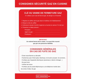 Consignes de sécurité gaz cuisine