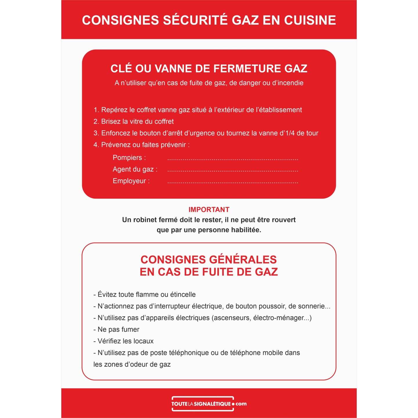 Consignes de sécurité gaz cuisine