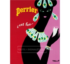 Publicité Vintage "Perrier, c'est fou" sur plaque alu