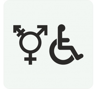 Plaque porte carrée symbole Toilette handicapé non genré blanc