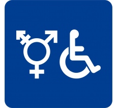 Plaque porte carrée symbole Toilette handicapé non genré bleu