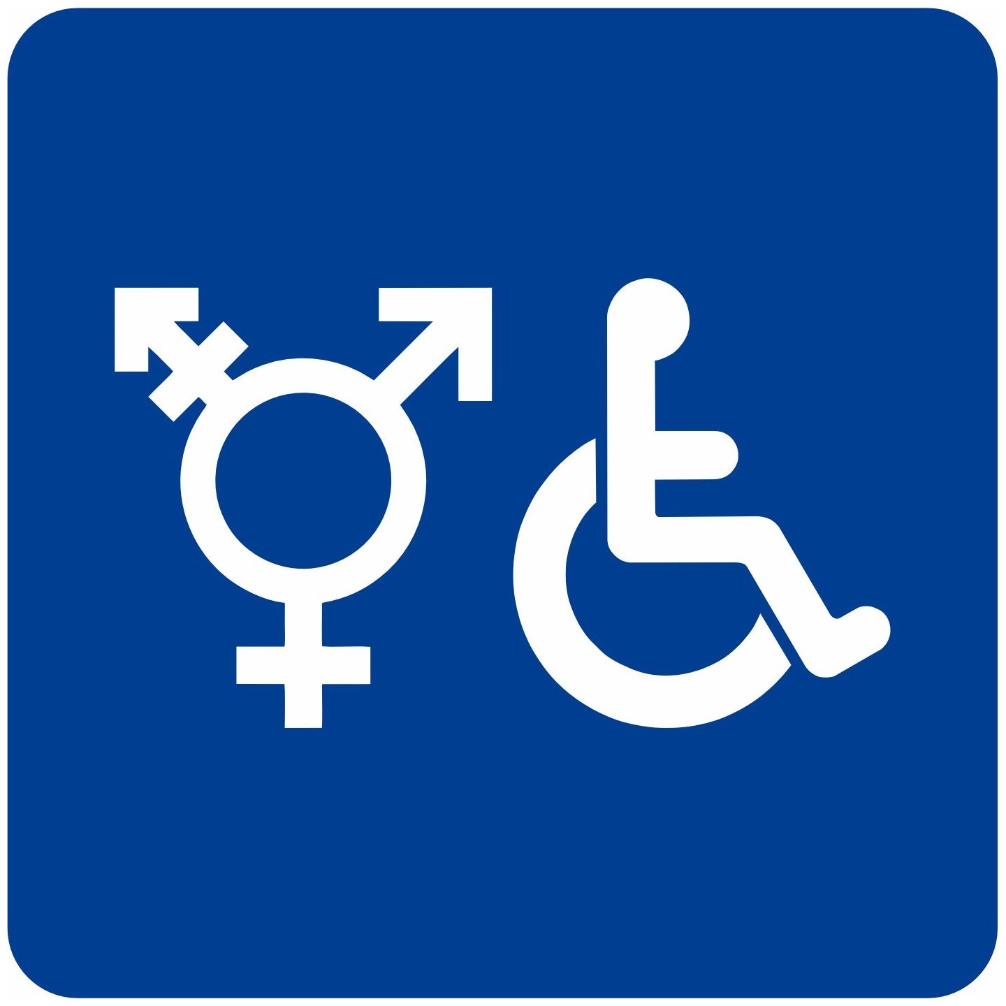 Plaque porte carrée symbole Toilette handicapé non genré bleu
