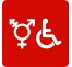 Plaque porte carrée symbole Toilette handicapé non genré rouge