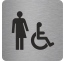 Plaque porte carrée Toilette handicapé non genré argent