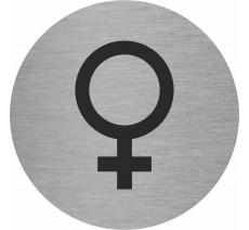 Plaque porte ronde avec symbole "Toilette femme"