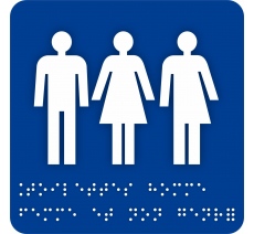 Pictogramme avec braille et relief "Toilette homme, femme et non genré"