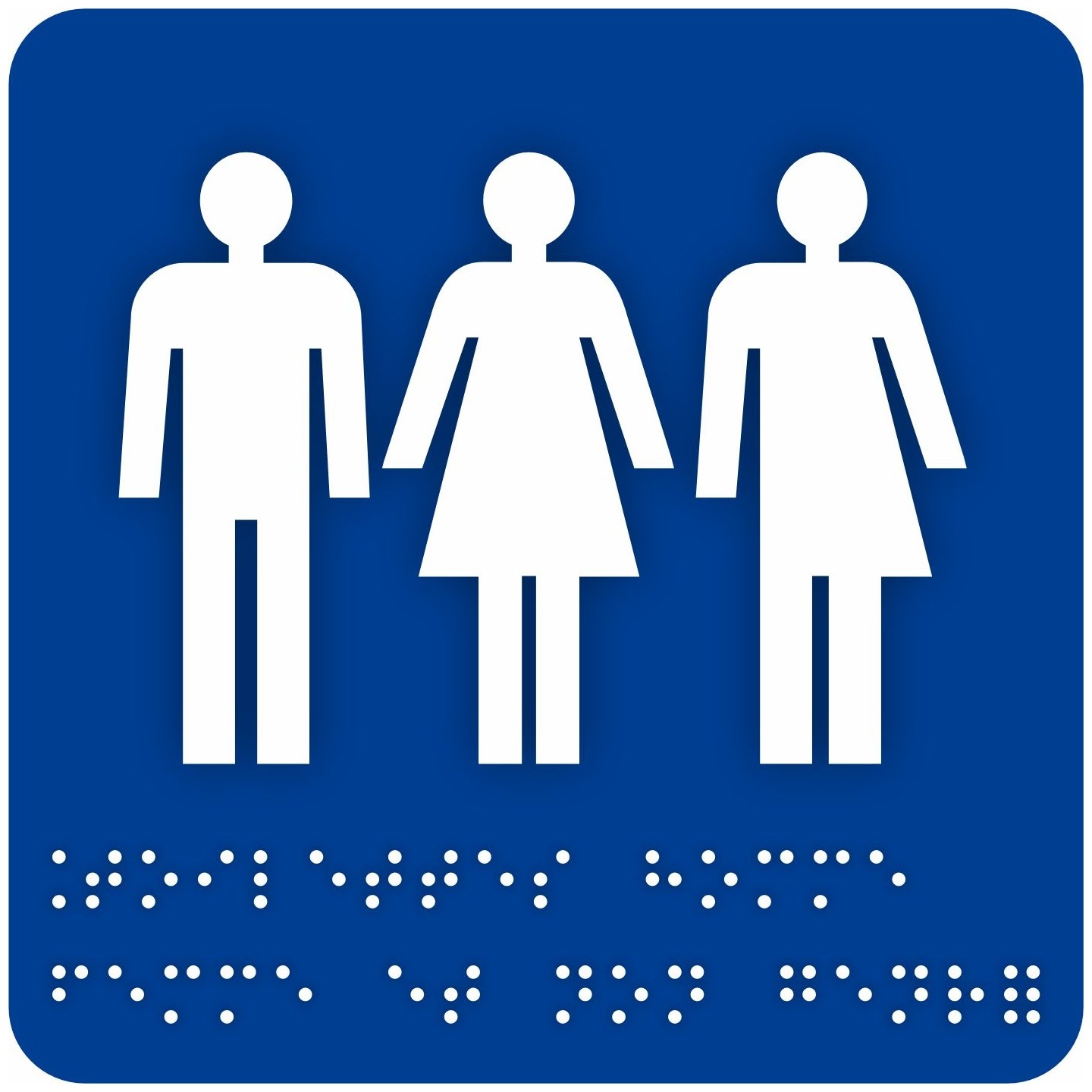Pictogramme avec braille et relief  "Toilette homme, femme et non genré"