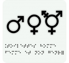 Pictogramme avec braille et relief "Symbole Toilette homme, femme et non genré"